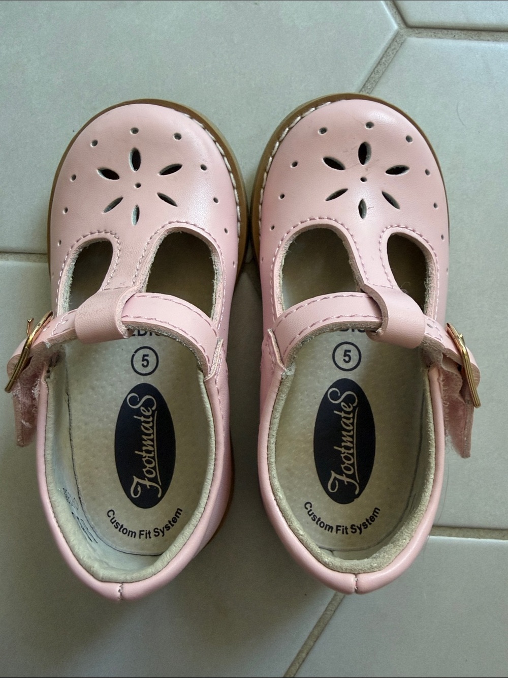 FootMates Pink T-Strap Floral Cutout Mary Jane Shoes